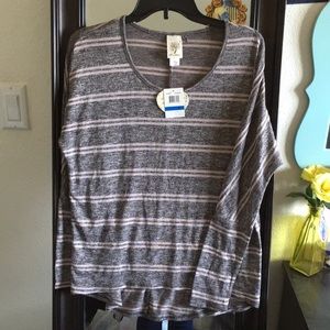 Gray and Pink Striped Long Sleeve Shirt